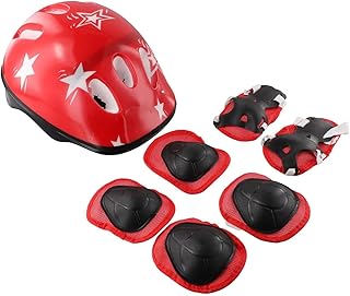 Juego de equipo de protección 7 en 1 para niños con casco, rodillas, codos y muñequeras, carcasa de polietileno ajustabl...