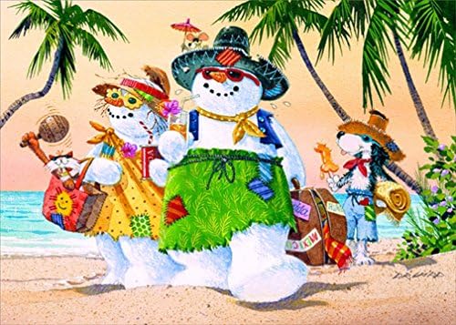 Snowman Family on Beach: D.R. Laird - LPG Warm Weather/Tropical Box of 18 Christmas Cards