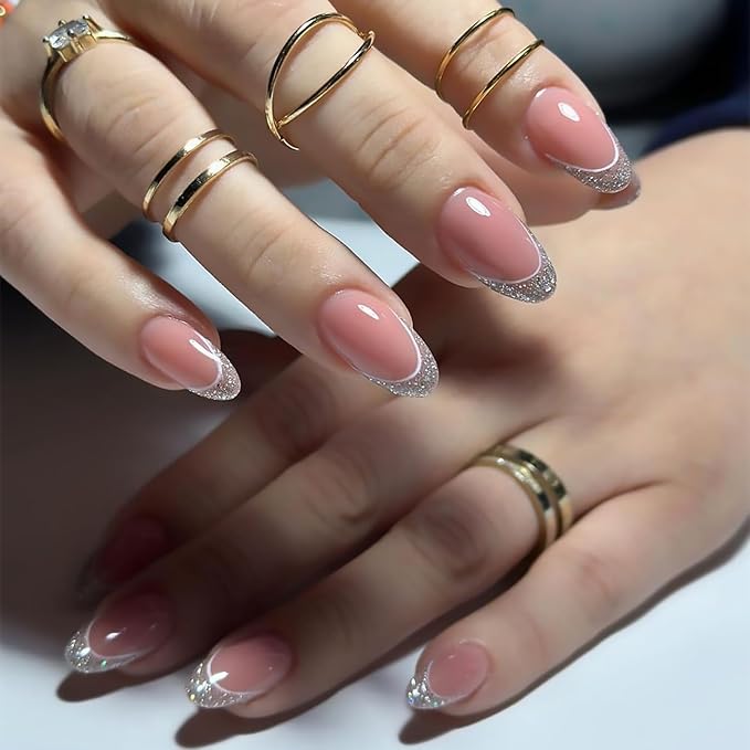 Glitter French Tip Press on Nails