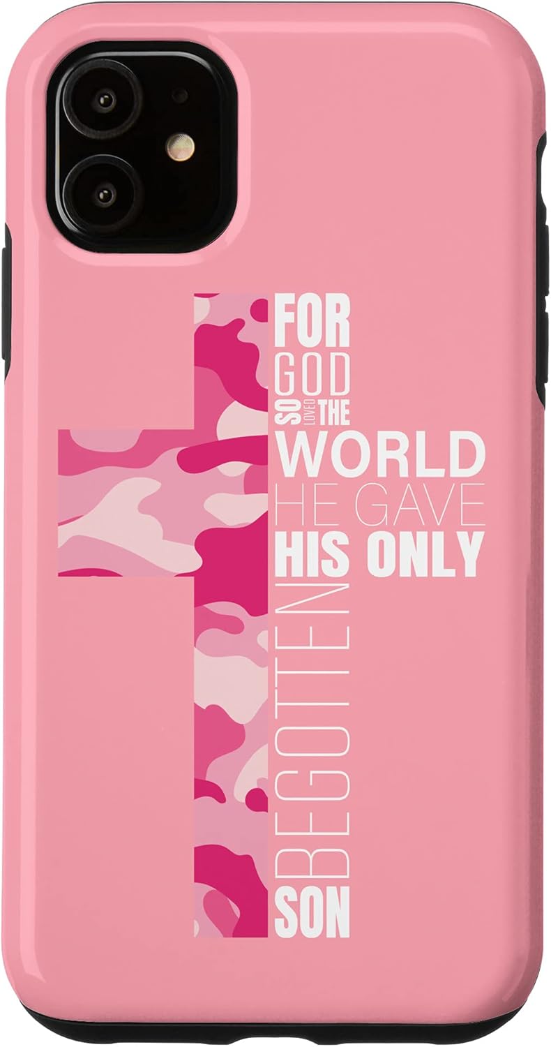 iPhone XR Cute Pink Camo Christian Cross Verse Gifts Women Teen Girls Case