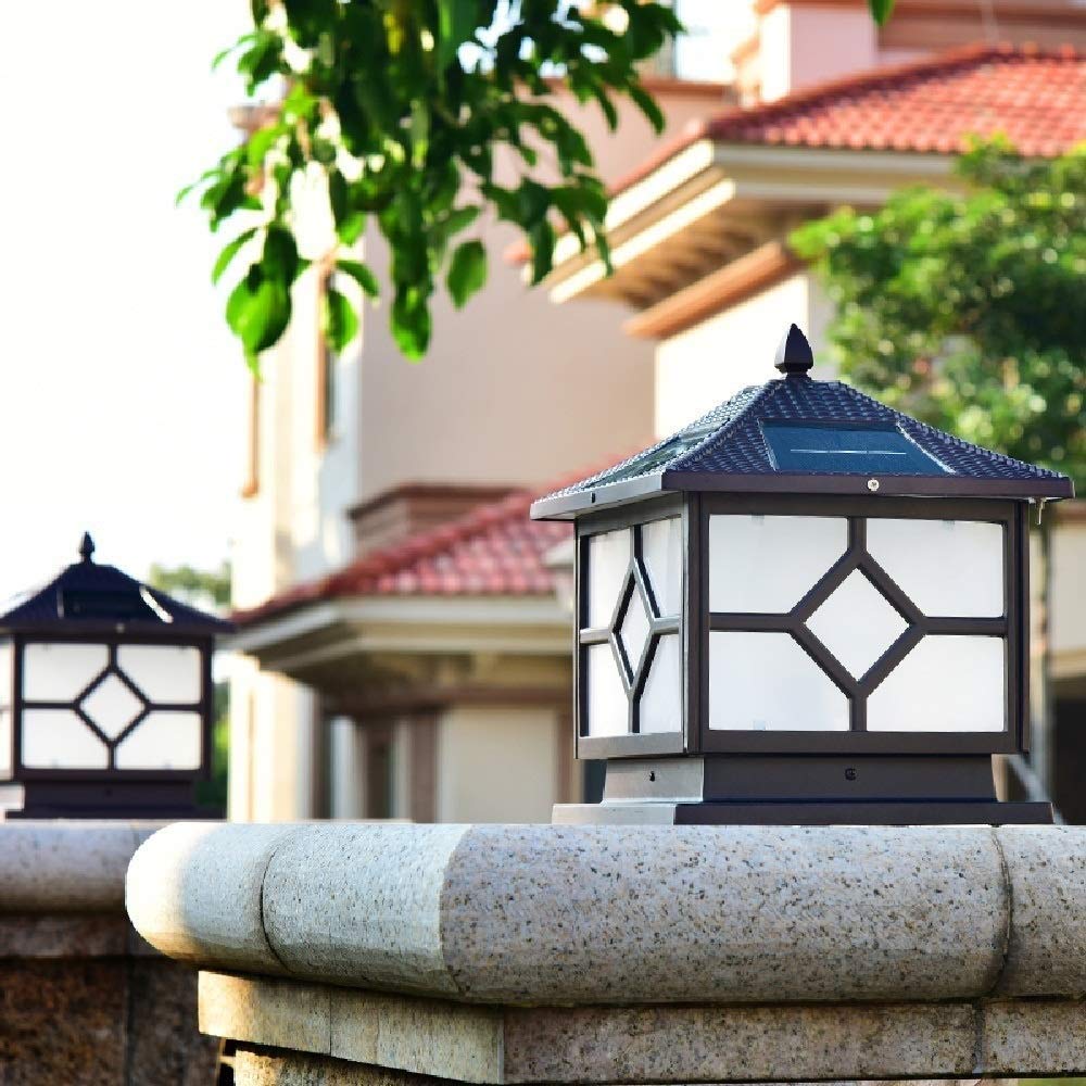 Lampa zewnętrzna, szklany trawnik, latarnia, lampa solarna LED, kolumna pocztowa, kolumna, czarna, aluminiowa, super jasna, europejska lampa w stylu retro