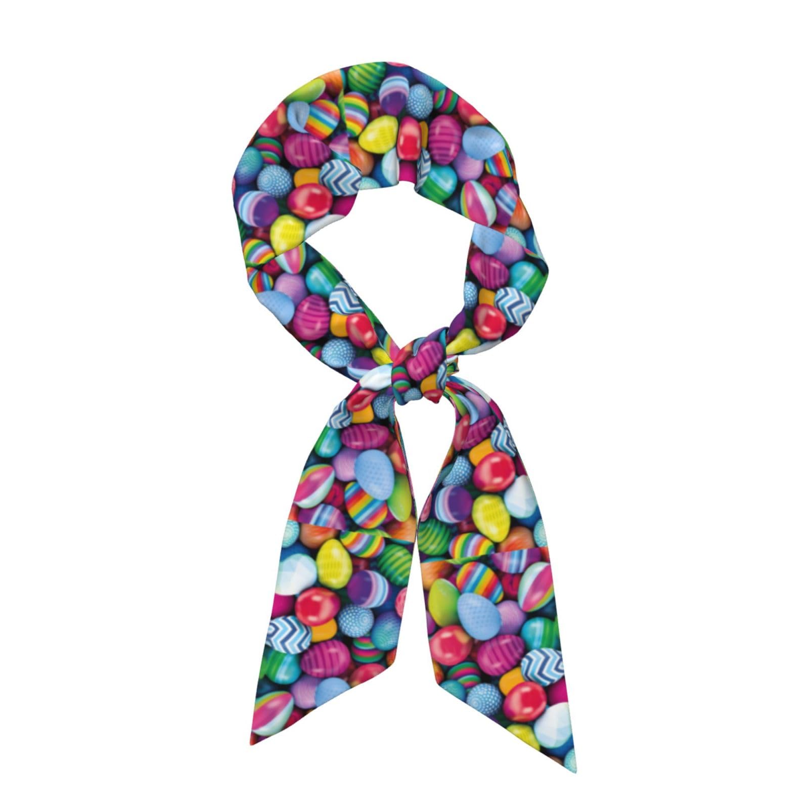 Nianyuer Satin Skinny Scarf for Women,Easter Eggs Print Long Scarf for Hair Neck Handbags,Thin Ribbon Headscarf