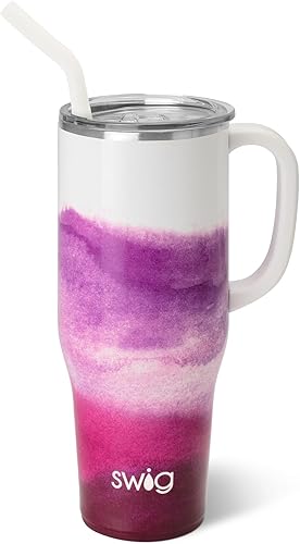 Swig Life Mega taza de 40 onzas, vaso de 40 onzas con asa y popote, apto para vasos, apto para lavavajillas, vaso aislado extragrande, acero