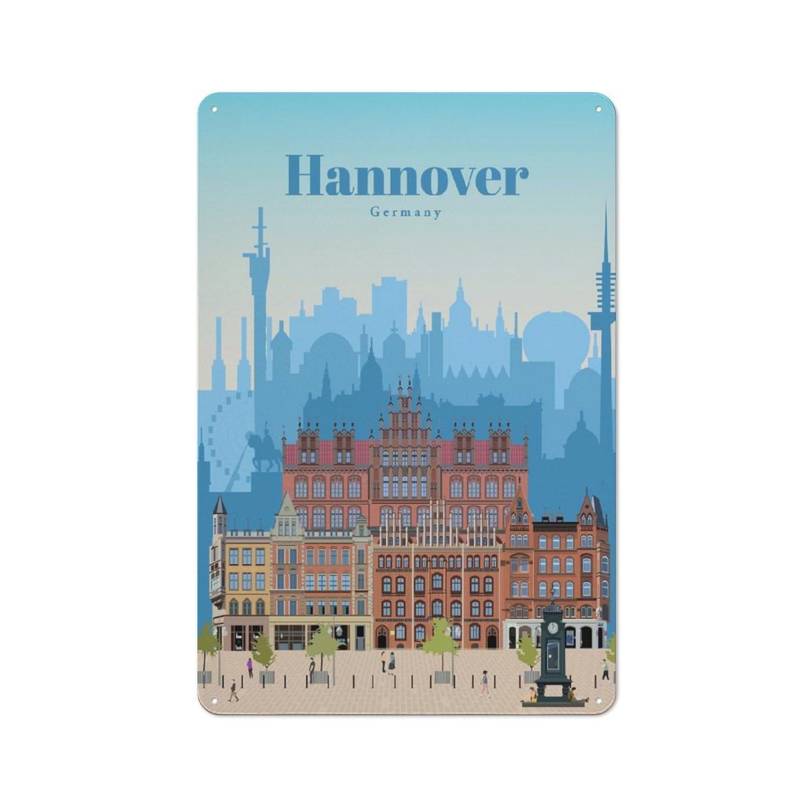 Junmoney Travel To Hannover Industrial Metal Wall Decor 30X20cm, Metal Wall Sign For Tool Room, Garage, Studio Or Home Bar