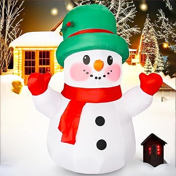 4ft Christmas Inflatables Snowman Outdoor Decorations, Blow up Snow Man Yard Decor Built-in Bright LED Light Wear Magic Hat, Holiday for Garden Patio Lawn Party Xmas Gifts 4ft Snowman