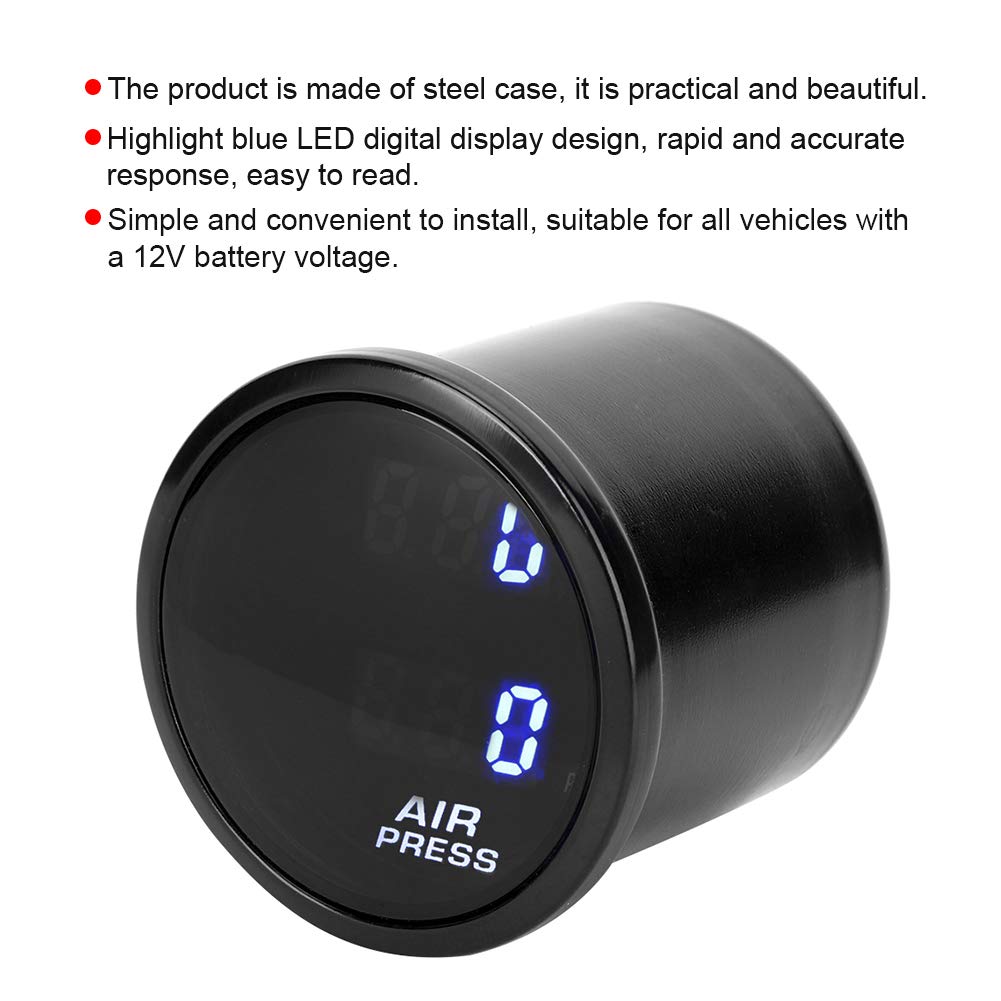 Barometro digitale, misuratore di pressione dell'aria per auto PSI 2 pollici LED blu Display digitale Kit sensore manometro