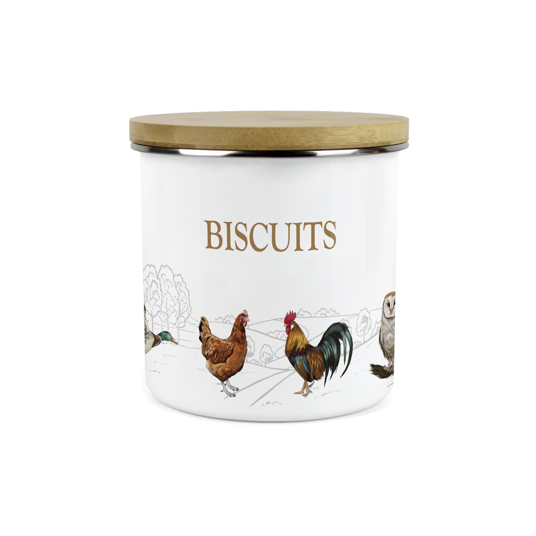 Small Biscuits Canister - Country Farm Animal Enamel Kitchen Storage Jar