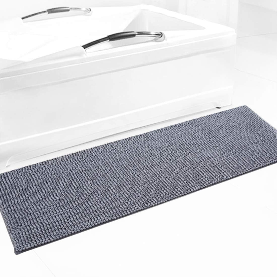 Long Bath Mat Shag Bathroom Rug Soft Absorbent Runner Shower Mat Grey 20 Inches 55 Inches