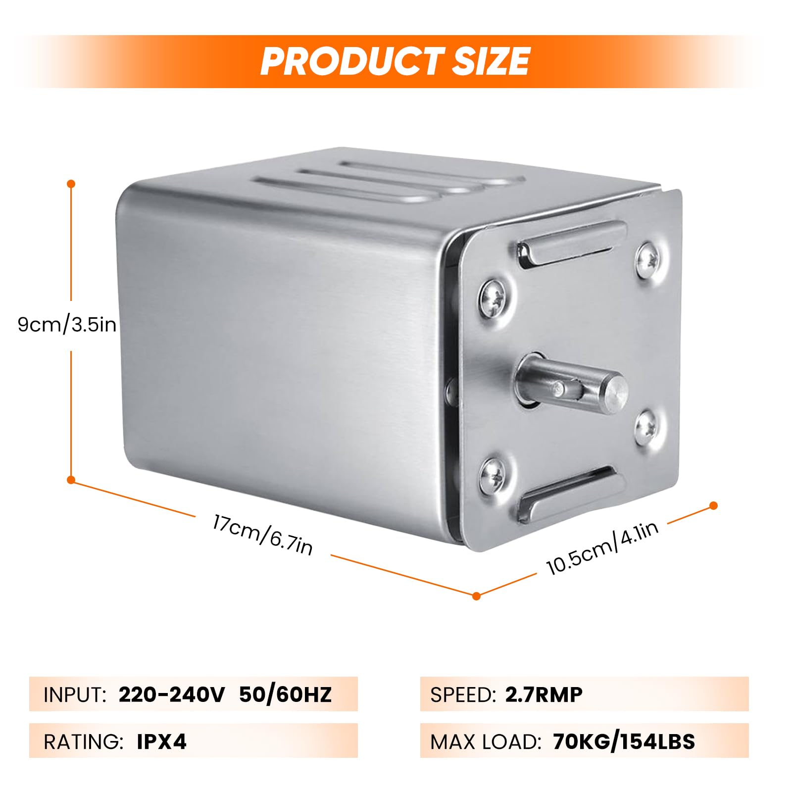 Motor para Barbacoa EléCtrico 15w 70kg Barbacoa de Acero Inoxidable 2.7 RPM Motor de Parrilla Barbacoa Giratoria para Barbacoa, Pollo, Cerdo, Cabra A La Parrilla Al Aire Libre