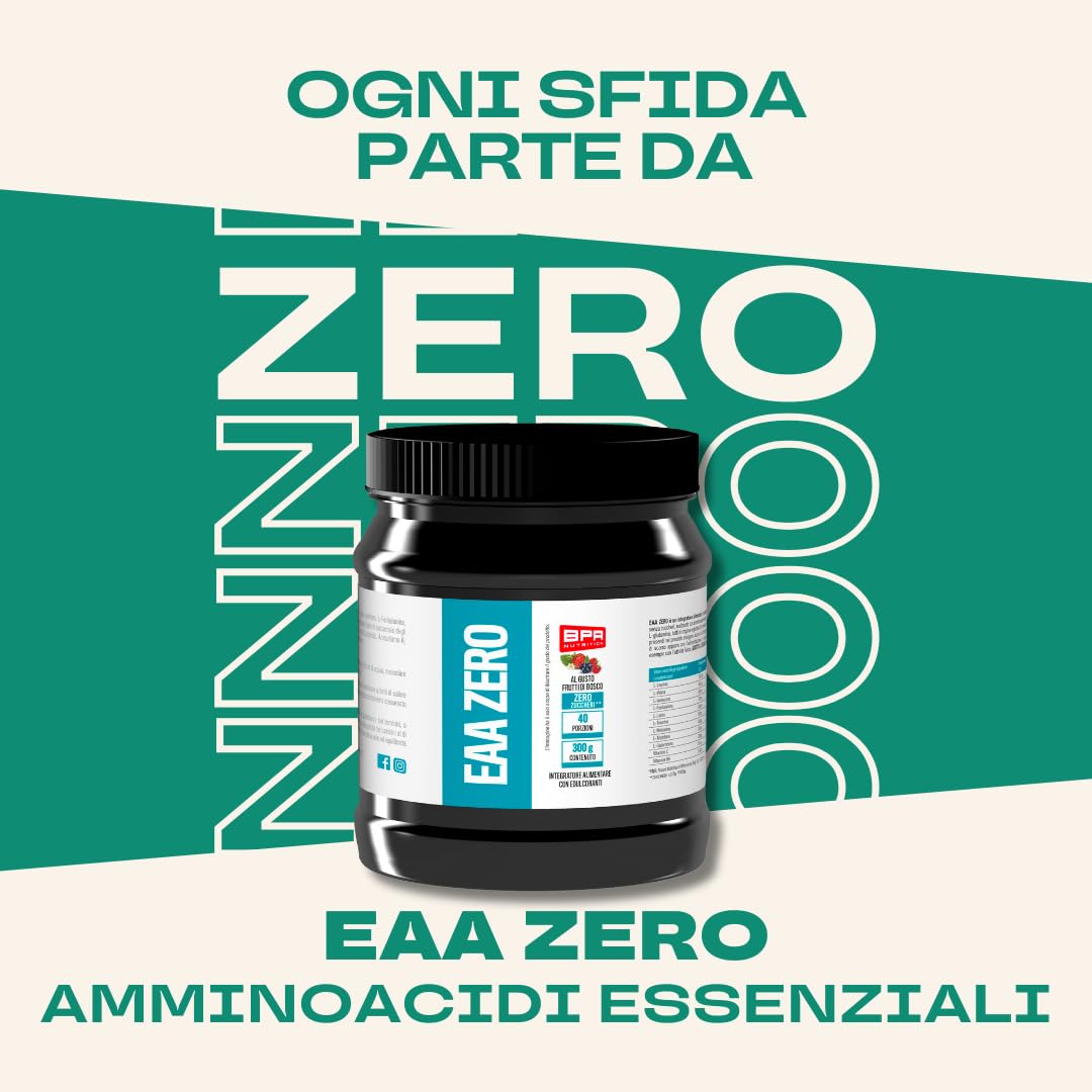 BPR Nutrition - EAA Zero - Amminoacidi essenziali in polvere con aggiunta di L-Glutammina, da fermentazione vegetale, gusto Frutti di Bosco 300 g