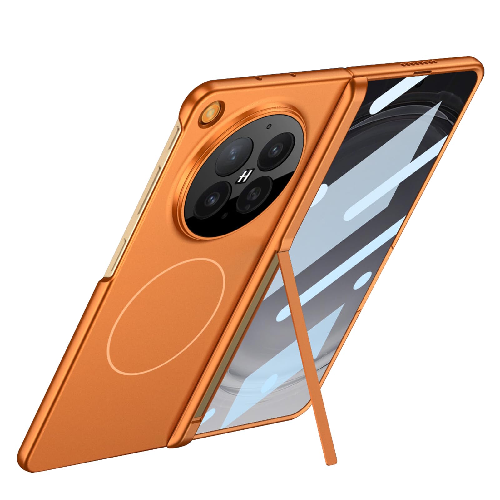 LUOTANL Magnetic Case for Oppo Find N6, Adjustable Stand Hinge Wrap Tempered Glass Screen Protector Cover,Orange,N6