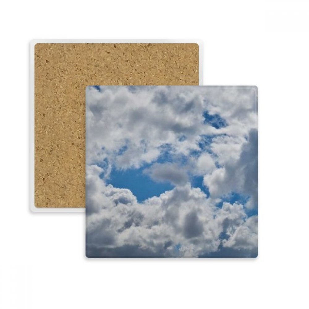 Coaster tasse pierre absorbante carré motif nuage blanc et bleu