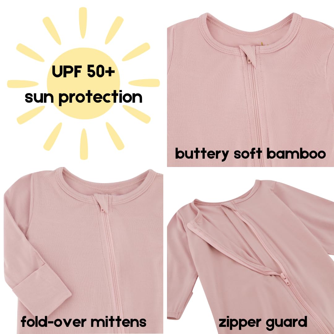 UPF 50+ Sun Protection - Bamboo Footed Romper - 0-12M (Petal Pink, 9-12M)