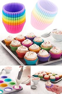 12-Pack Silicone Baking Cups – Reusable Non-Stick Molds for Cupcakes Muffins and Desserts Oven and Freezer Safe