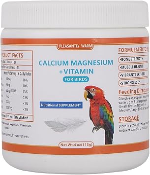 Calcium Powder for Birds with Magnesium & Vitamin D3 4oz,Essential for molting Period , Faster Feather Regrowth, Strong Beak & Bone