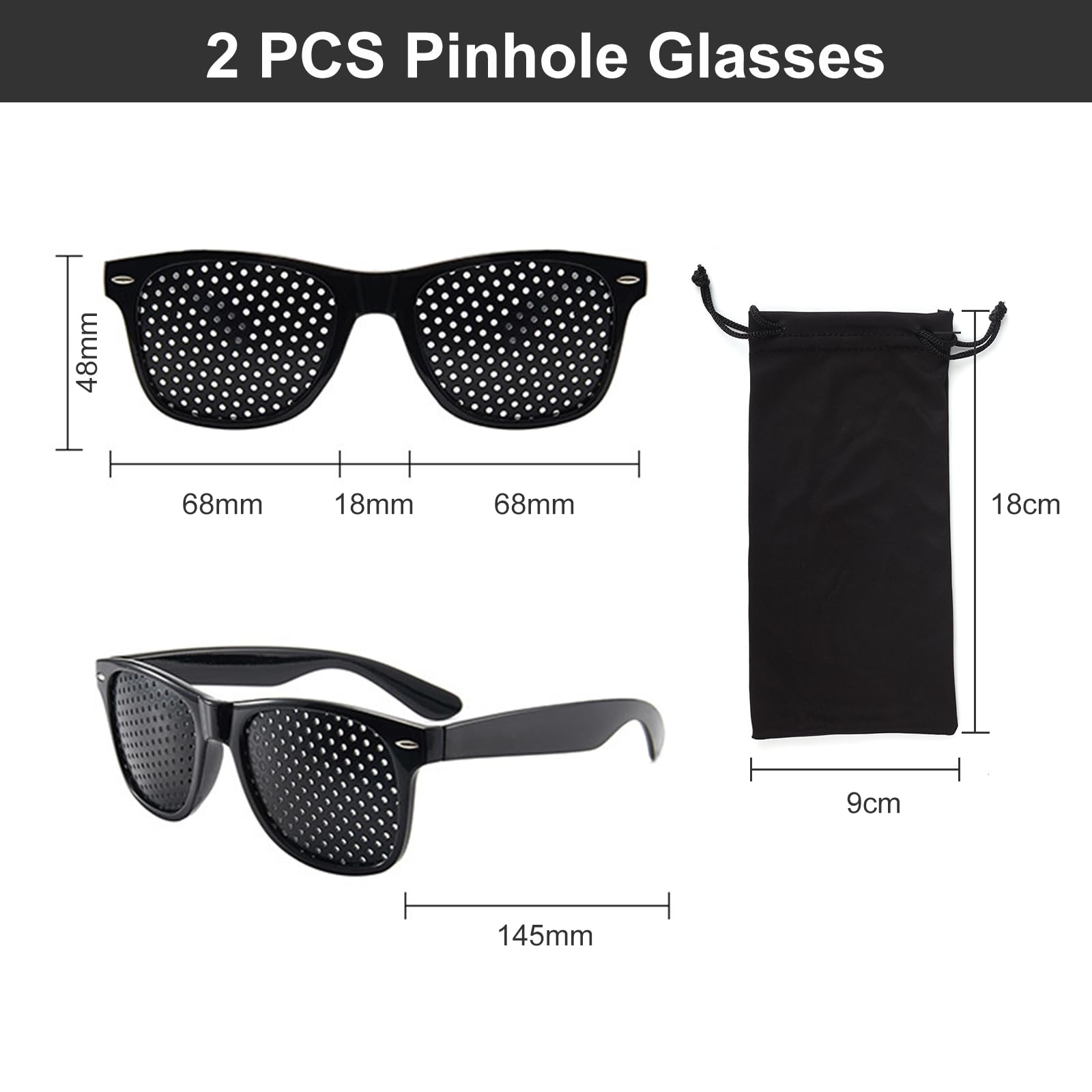 Rasterbrille Pinhole Glasses, Lochbrille für Augentraining, Rasterbrille Augentraining, Anti Ermüdungsbrille zur Entspannung, Raster-Brille, Gitter-Brille mit faltbaren Bügeln, 2 Stück, Schwarze