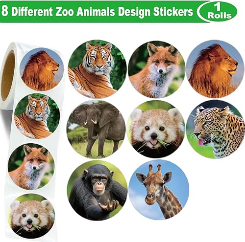 Miniatura 2 de Hohamn 600 calcomanías de animales de zoológico para niños, calcomanías redondas de animales de la selva de 1.5 pulgadas para niños y niñas, regalos