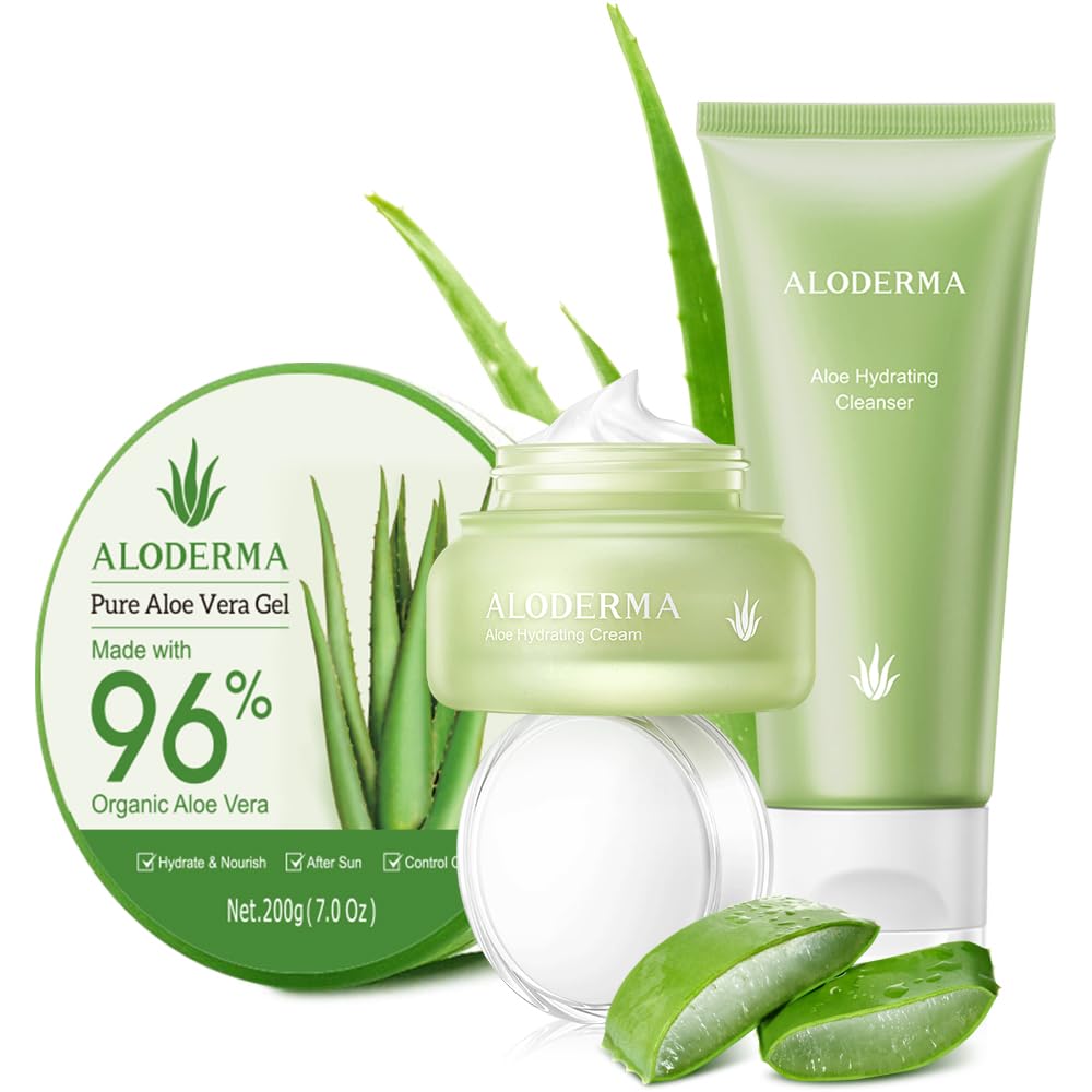 Aloderma Basic Aloe Hydrating Set - 4 Pieces - Hydrating Cleanser, Hydrating Cream, 200g Aloe Vera Gel x 2pcs