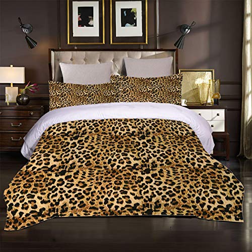 XOYKX Housse De Couette 140X200Cm Motif Léopard Animal avec 2 Taie d'oreiller 3 Pièces Parure De Lit 1 Personne avec Fermeture Éclair - Sets De Housse Couette en Microfibre Respirant Cover