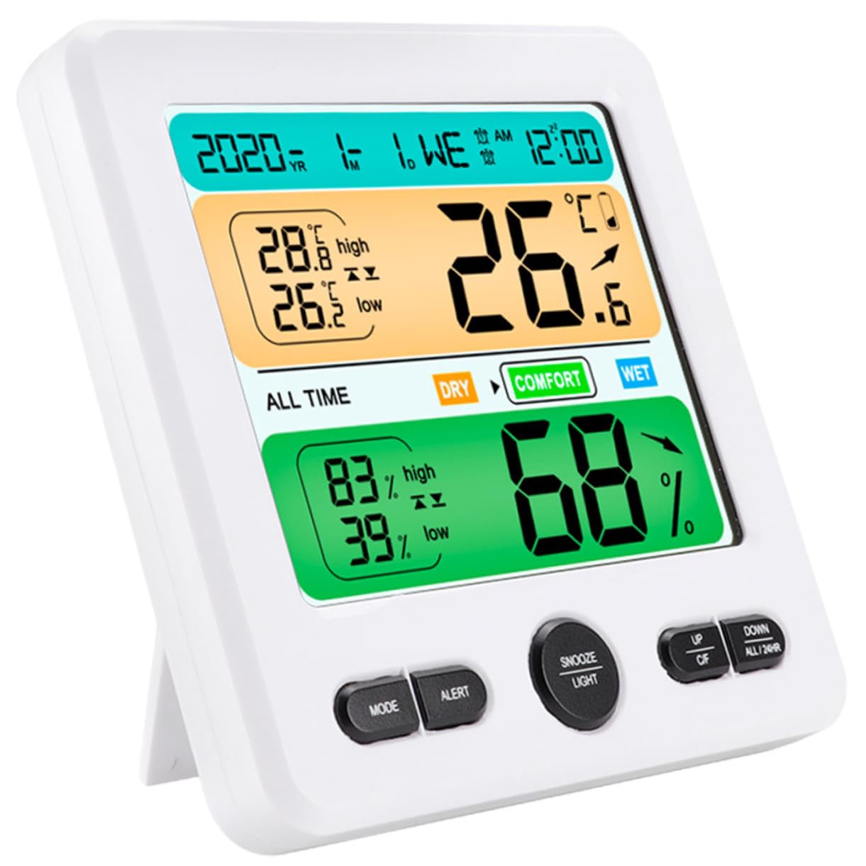 Levemolo Termometro Digitale da Parete Multifunzione con Igrometro Integrato Monitor Temperatura e Umidità per Casa Ufficio Camera e Serra Display e Preciso con Orologio e Calendario