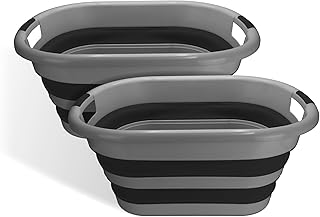 BROOKSTONE Collapsible Laundry Basket Set, Modern Medium Collapsible Basket Set, Comfort Non-Slip Grip Handles, Minimalist Space Saving Design, Portable Pop-Up Hamper, BPA FREE, Dark Grey, 2 PACK