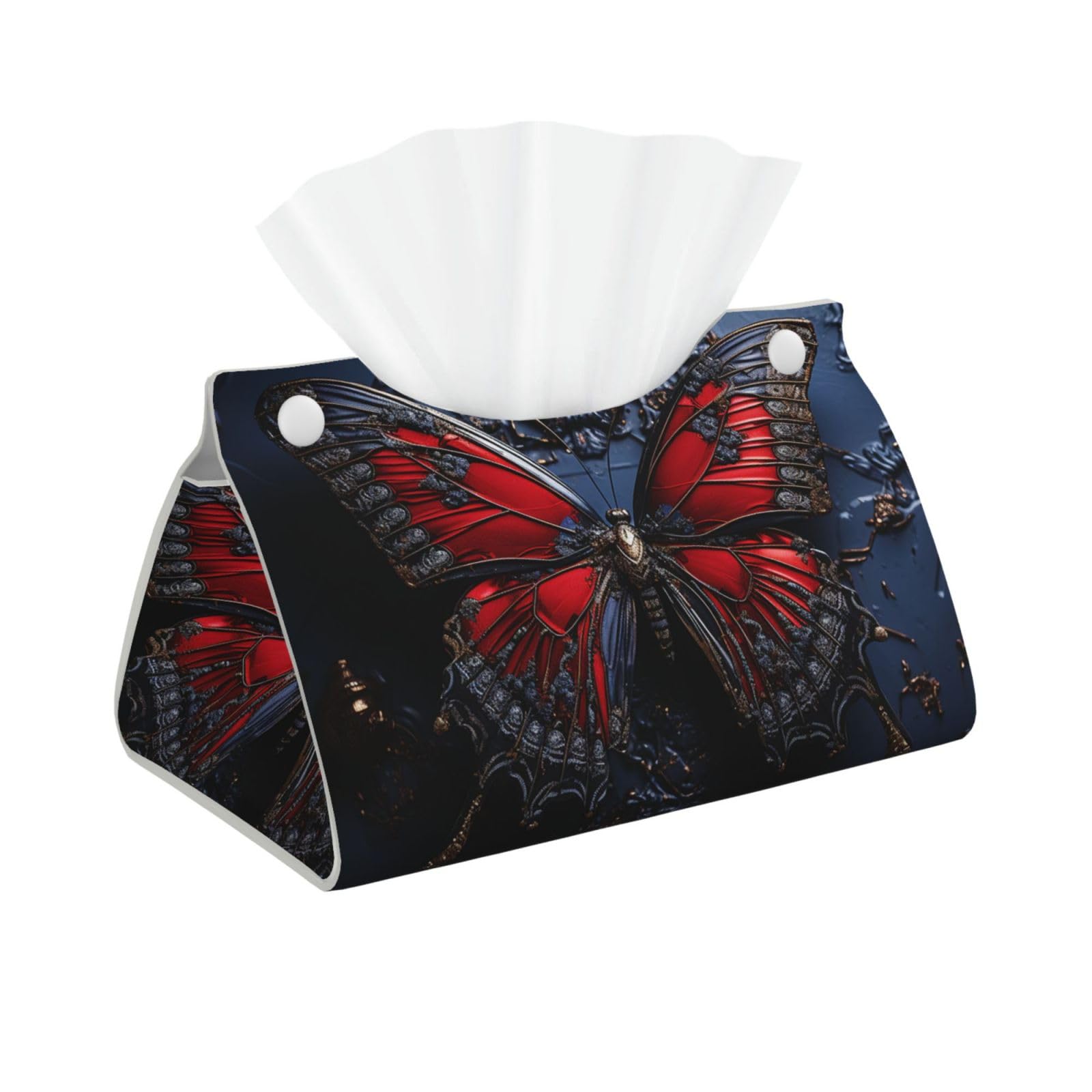 Pu Leather Tissue Box Cover, Red Butterfly Rectangle Tissue Case Covers Decorative Tissue Box Holder Waterproof Tissue Holder Organizer for Bathroom Home Office