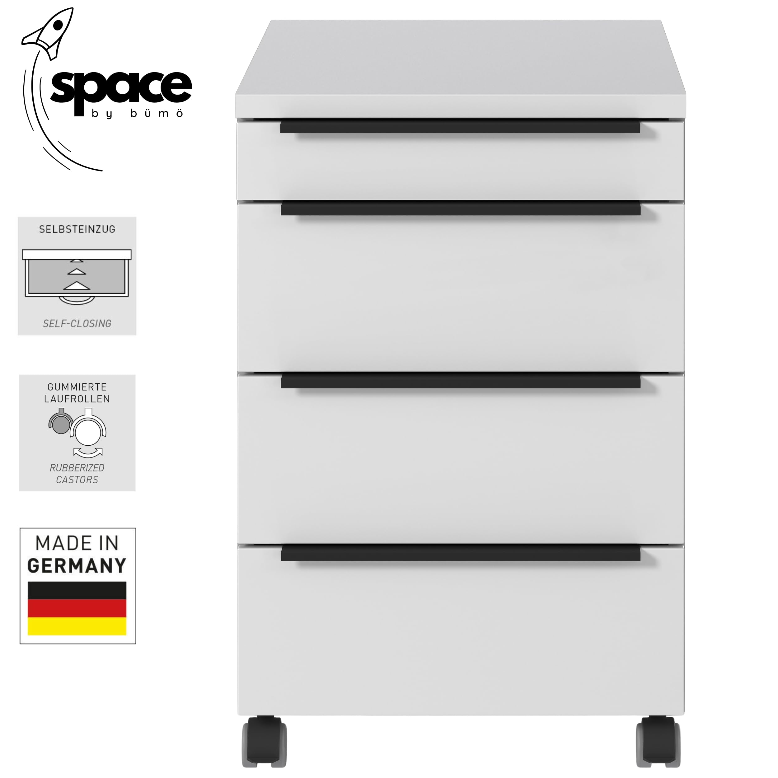 bümö Space Rollcontainer mit Schubladen, Container aus Holz in Graphit - Rollwagen für's Büro als Schreibtisch Unterschrank, Bürocontainer od. Schreibtischcontainer