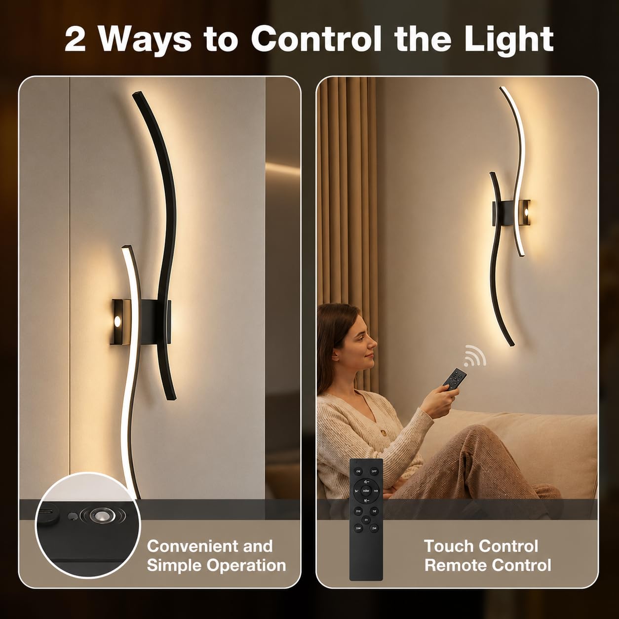 Led Wandleuchte Innen Akku mit Fernbedienung,Wandlampe Schwarz Modern Lampe Wand mit Dimmbar&Timing-Funktionen Kabellose Wandleuchte für Wohnzimmer Schlafzimmer Flur Treppen,2 Stück,100CM