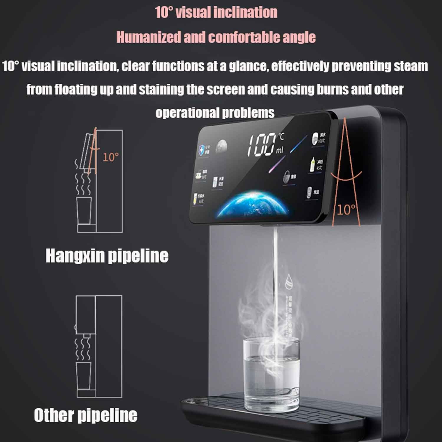 Dispenser d'acqua a parete con alimentazione a rete, riscaldamento efficiente da 2200 W, distributore di acqua calda, bollitore elettrico, riscaldamento rapido per 3 secondi, quattro livelli di volume