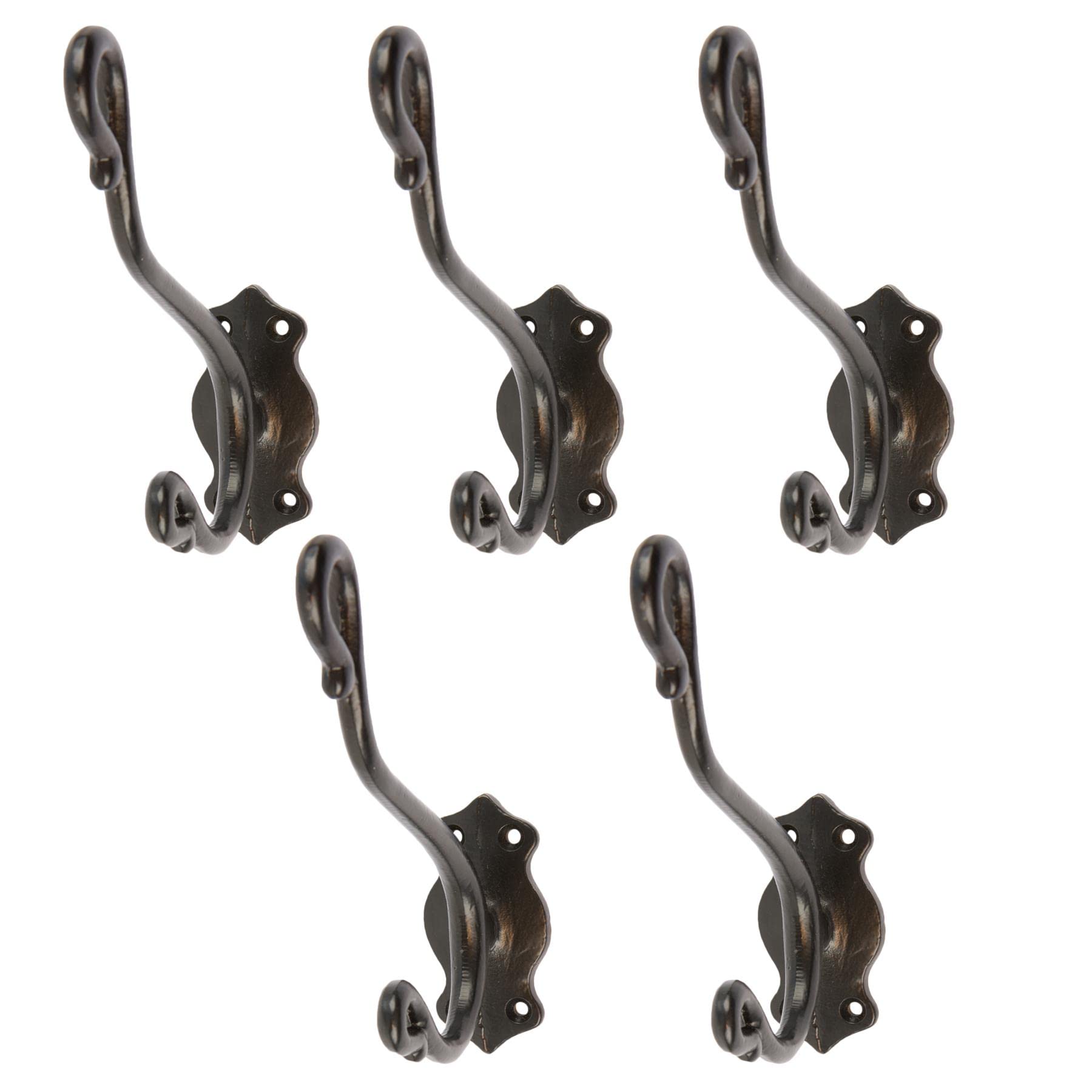 Hammer And Tongs Black Curly Hat & Coat Hooks - Pack Of 5 - W40mm X H140mm - Vintage Wall Mounted Entryway Coat Hooks Storage Hanging For Clothes, Hats