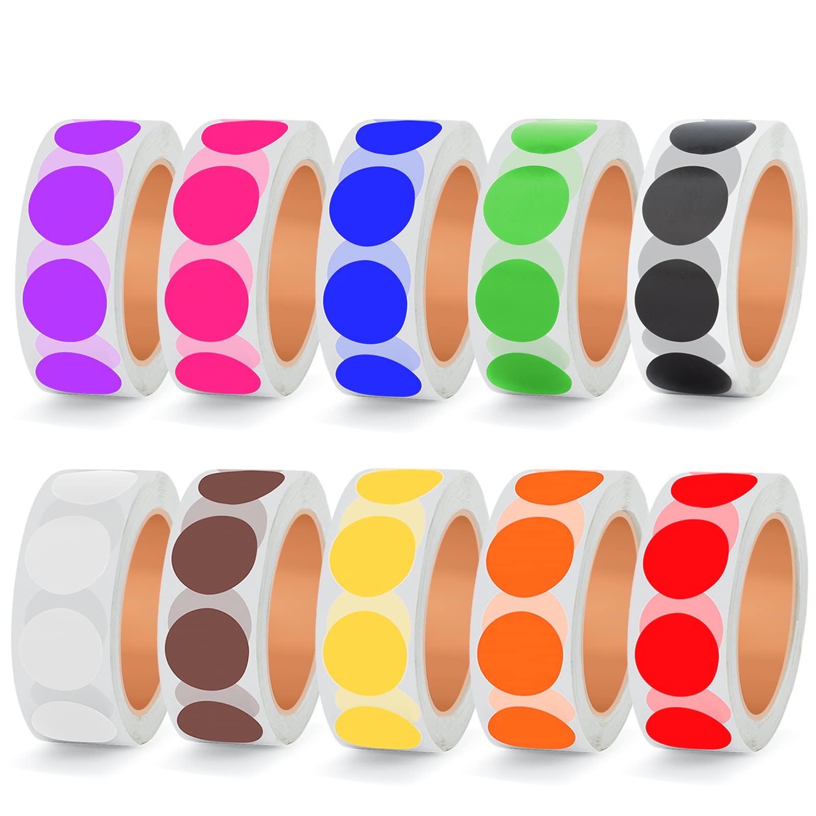 3/4 Inch Solid Round Color Coding Labels Roll, Self-Adhesive Circle Dot Sticker 10 Assorted Colors for Inventory and Home Organize, File