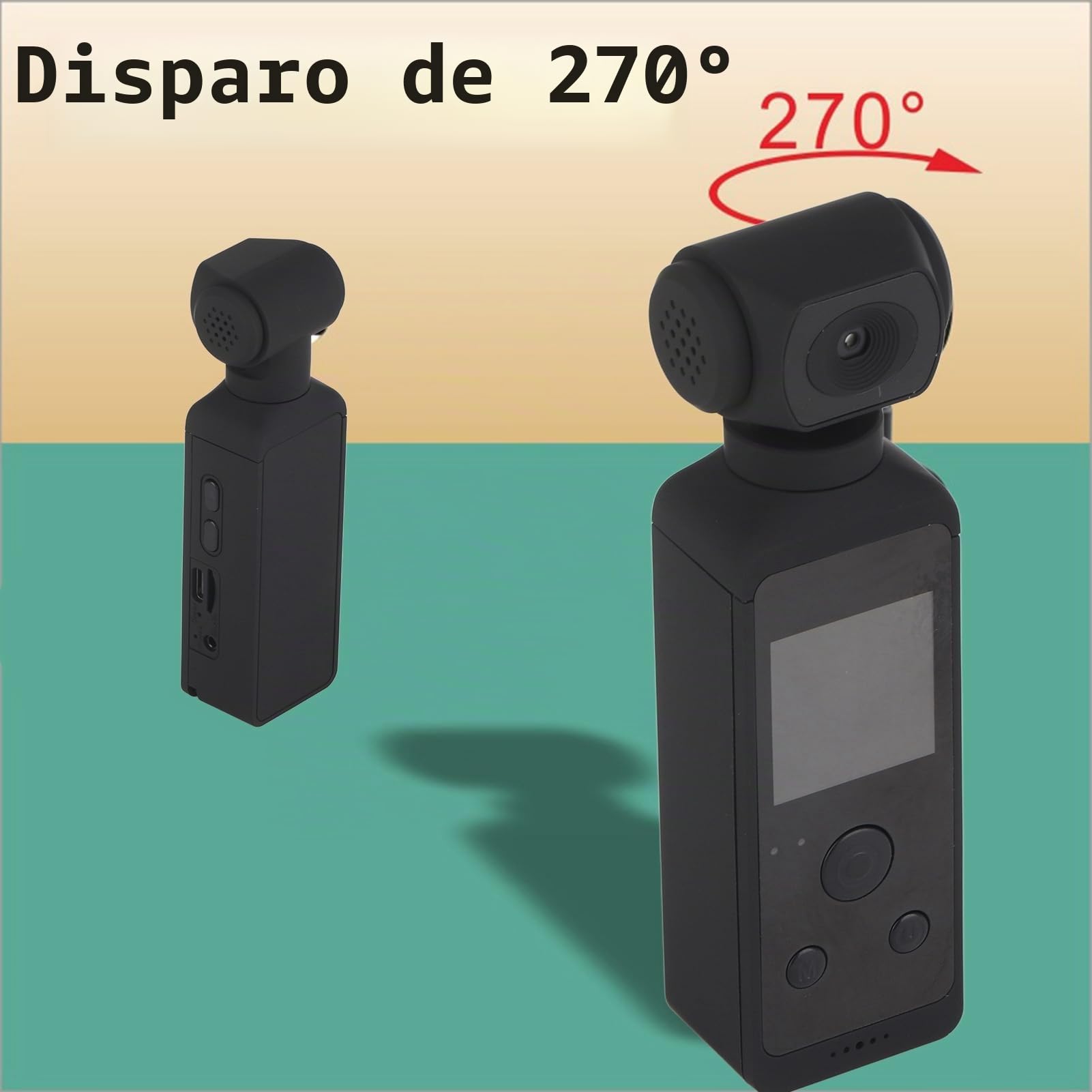 Cámara de Acción de Mano, 4K 270 ° Rotación 30M Cámara de Bolsillo Impermeable WiFi, con Clip de Micrófono, Pantalla de 1.3 Pulgadas, para Filmar Viajes Vlog Video Equitación Buceo