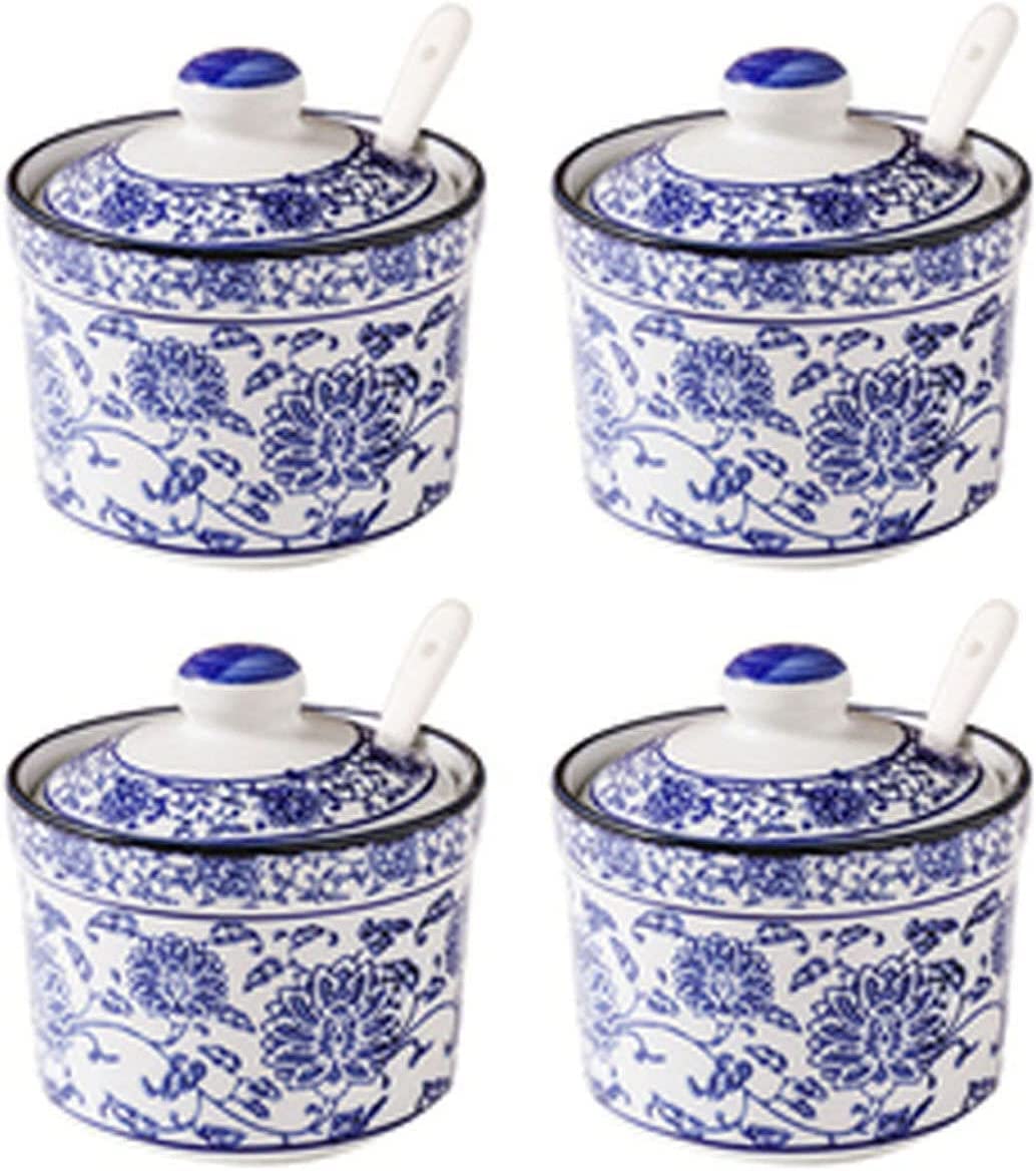 BCJMKDX Fermenter. Chinese and Porcelain Sugar Bowl with Lid,Porcelain Sugar Pot with Spoon,Small Salt Pot,- and -Single Pot,Ceramic Sugar Bowl