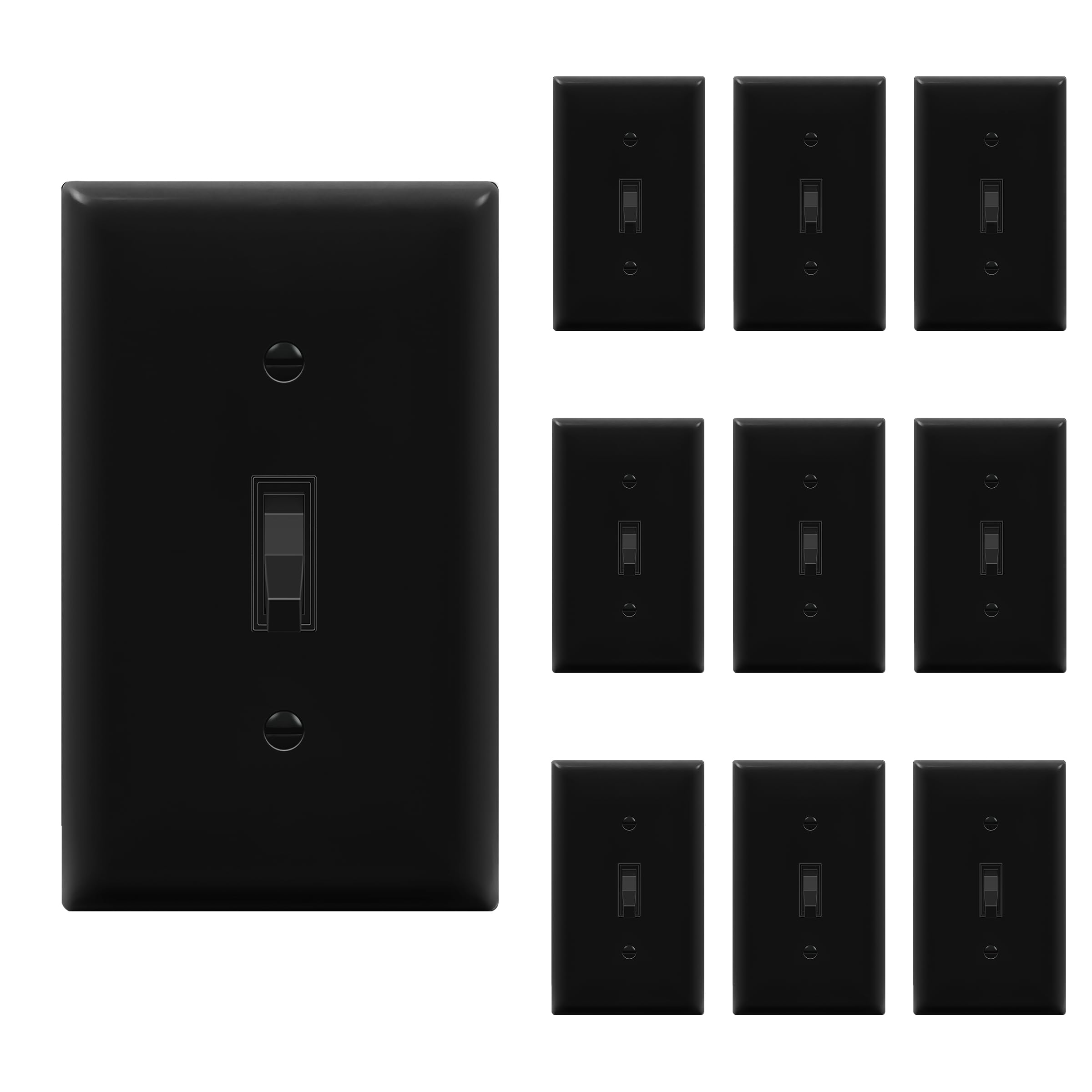 ENERLITES Toggle Light Switch with Wall Plate, 3-Way or Single Pole, 15A 120-277V, Grounding Screw, Residential Grade, UL Listed, 83150-BKWP-10PCS,