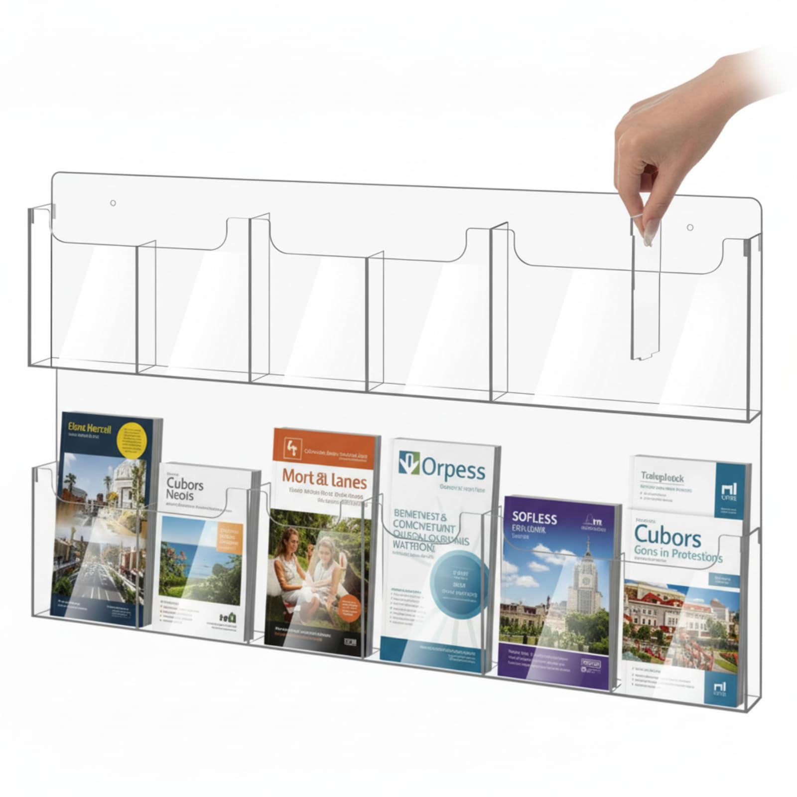 Sherr Acrylic Brochure Holder Wall Mount with Removable Dividers, Wide High Capacity Literature Display Stand for 4''x 9'', 8.5''x11'' Pamphlets, 26.7'' x 18'' for High-Traffic Lobbies Events