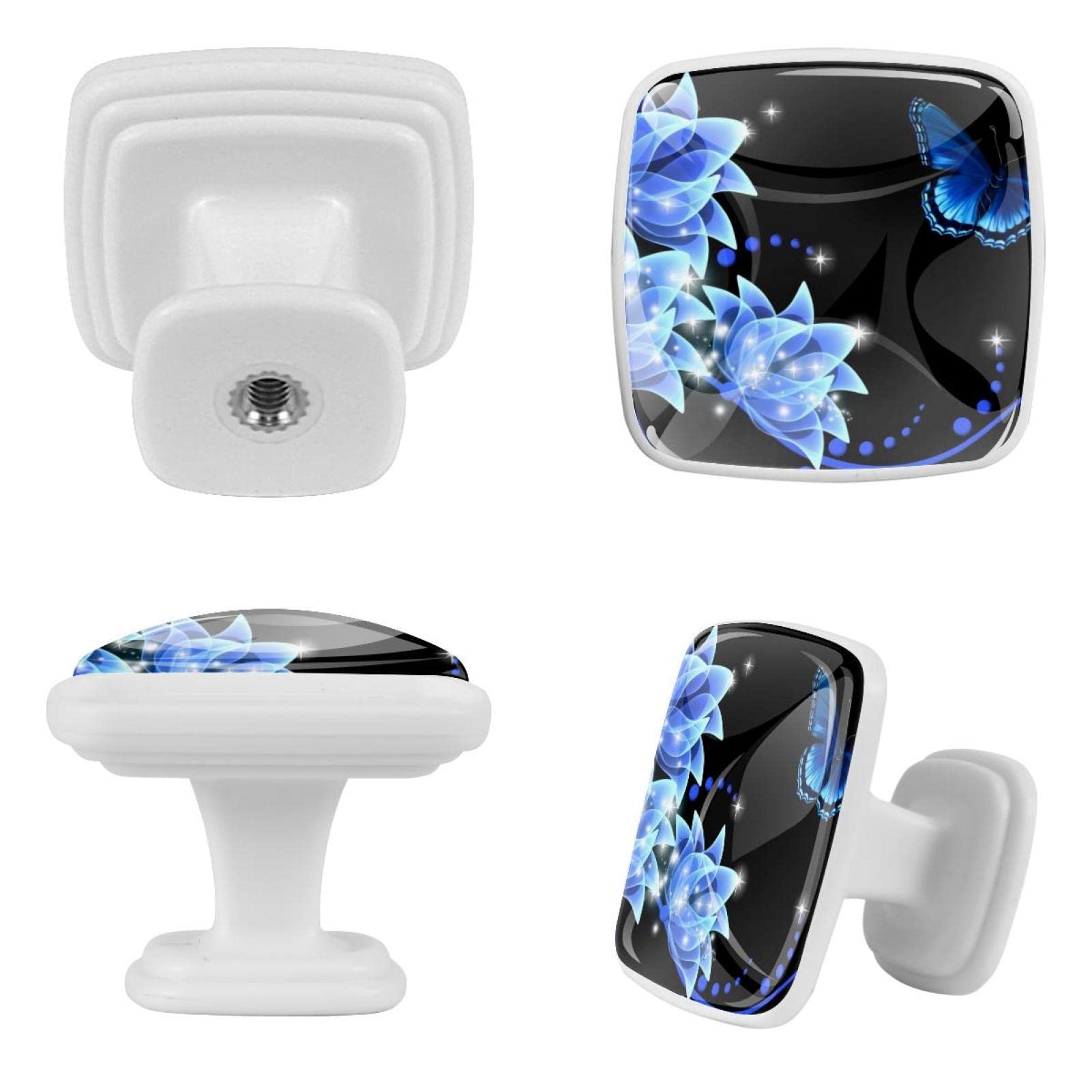 Boutons pour armoires et tiroirs style ferme fleur bleue pour salon