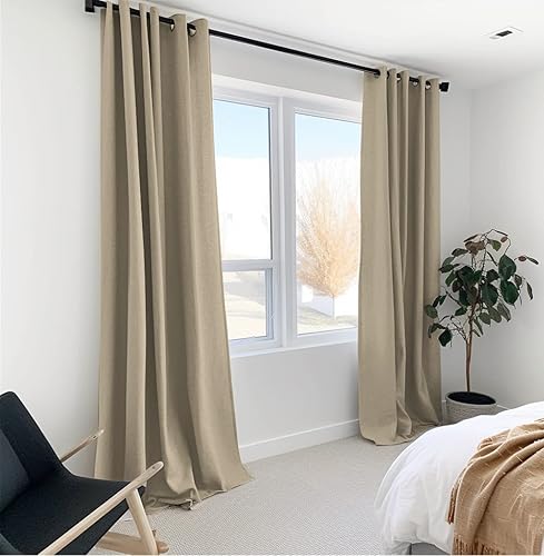 Miniatura 2 de Cortinas 100% opacas para puerta corrediza, cortinas de lino con textura extra anchas de 63 pulgadas de largo, cortinas con ojales para sala de