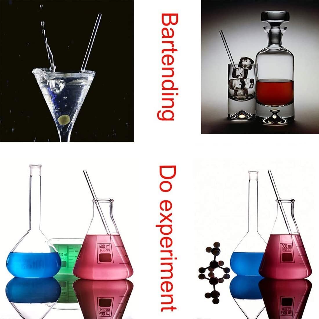 Probeta de Laboratorio para Ciencias, Juego de pipetas cilíndricas y Vasos de Vidrio con Varillas agitadoras y cepillos, Paquete de 18 tamaños múltiples(1000ml)