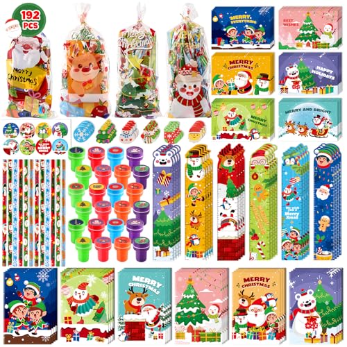 192PCS Christmas Party Favors for Kids, 24 Pack Christmas Stationery