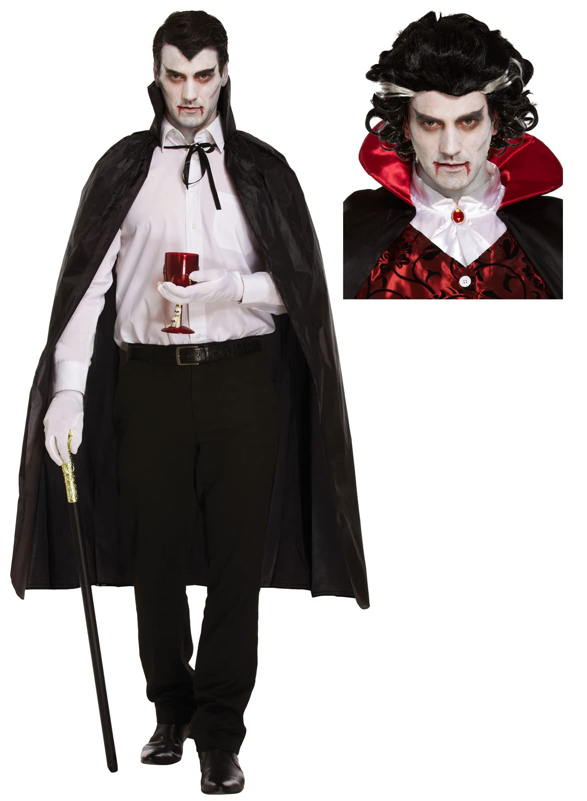 labreeze Adult Black Long Cape Male Vampire Wig Halloween Dracula Dress up Party Costume