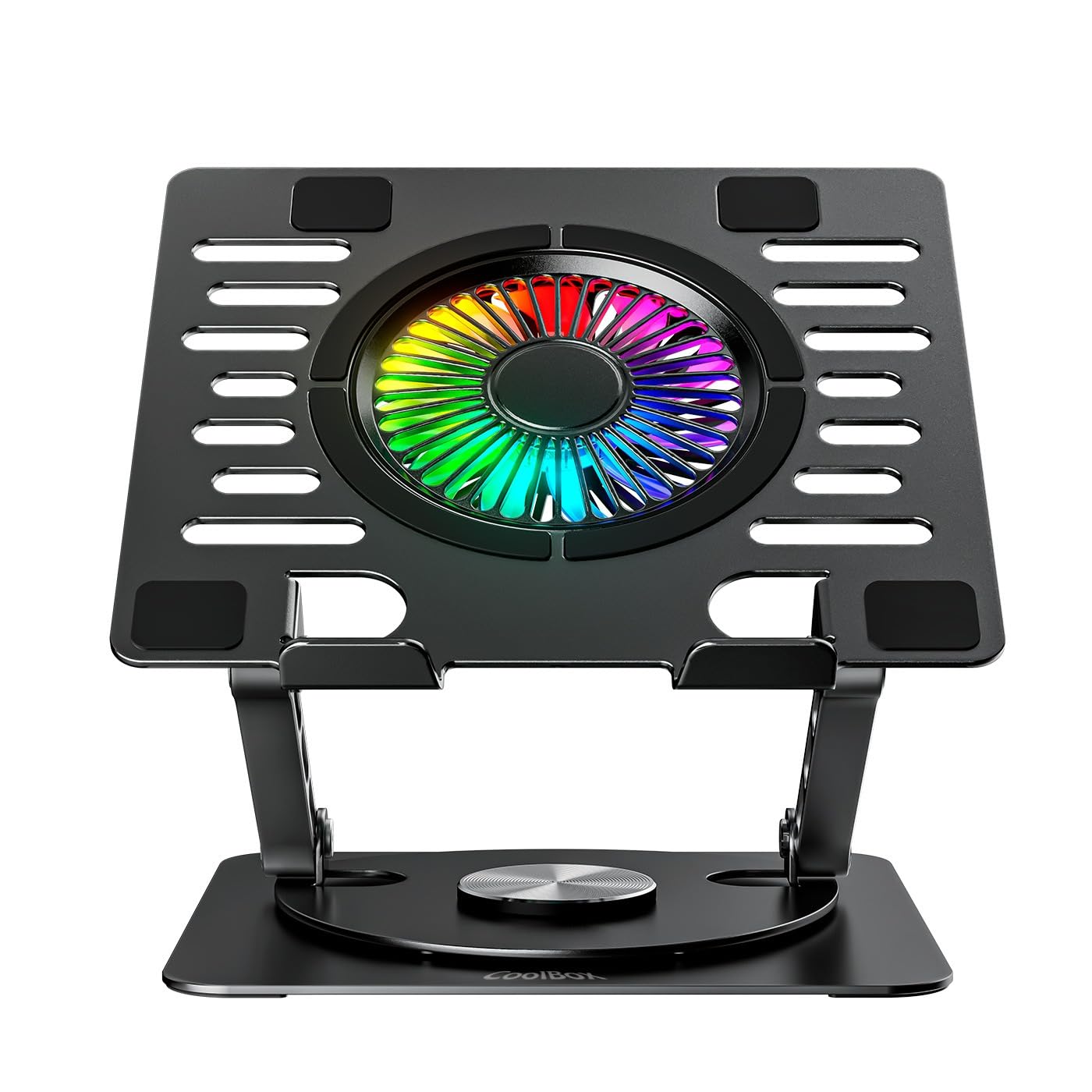 CoolAir - Support portable avec ventilateur silencieux RGB de 11 cm, base réglable en hauteur et rotation à 360°, réfrigérateur portable avec vitesse réglable, tablettes/ordinateurs portables jusqu'à