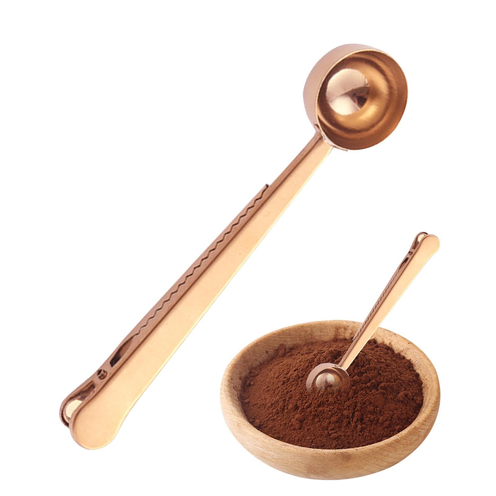 Weiting Rose Gold Coffee Scoop - Multi-Functional Stainless Steel Spoon Clip | Home Coffee Essentials For Tea, Sugar, Flour, Coffee Beans, Protein Powder, Milk Powder