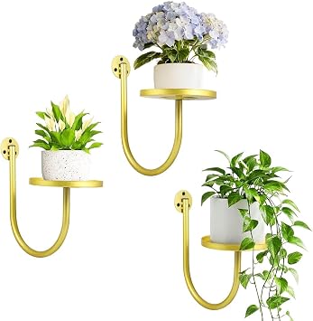 2 Pack Metal Wall Planters for Indoor Plants, Wall Mounted Plant Holder, Plants Floating Shelves, Home Decor for Bedroom Bathroom Office Gold