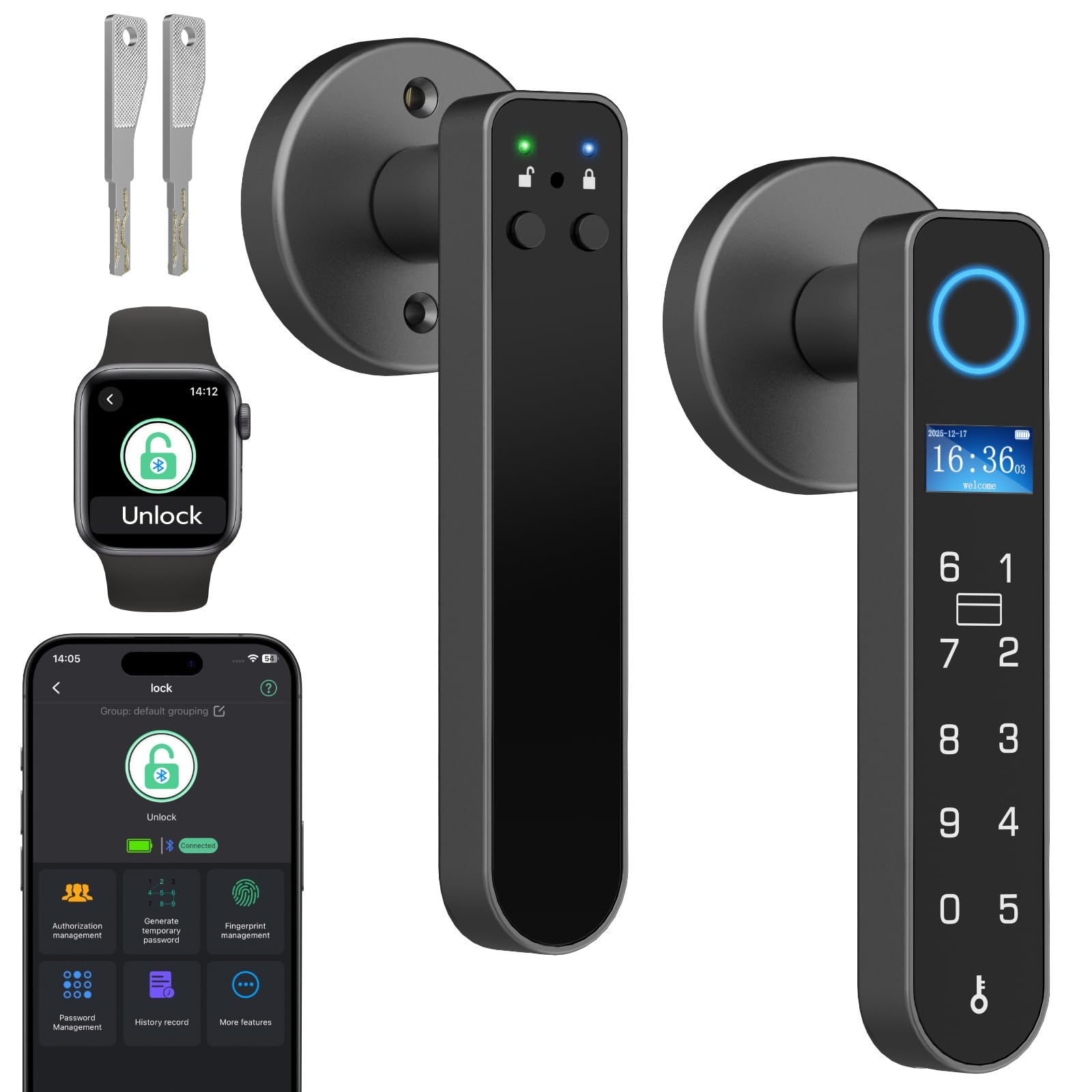 eLinkSmart Serrure de porte à empreinte digitale RFID Carte NFC Smart Door Levers numérique sans clé Serrure de porte d'entrée avec clavier Mode confidentialité pour chambre à coucher eSmartLock App