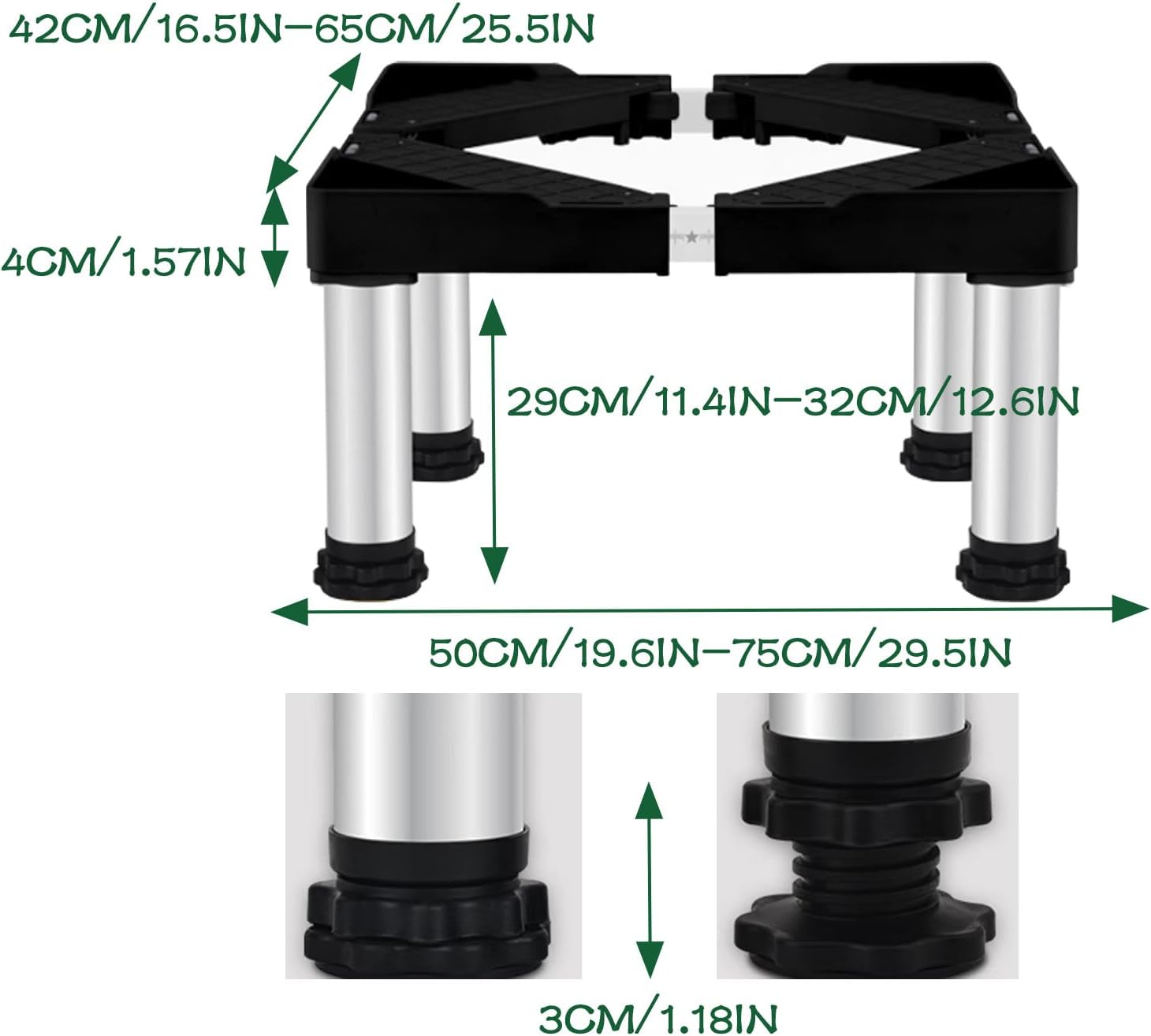 Heavy Duty Mini Fridge Stand-Adjustable , 12" Height Washer and Dryer Pedestals, Adjustable Universal Fridge Holder for Dorm Appliance and Ice maker stand(Black) (11.4"-12.5" Height)