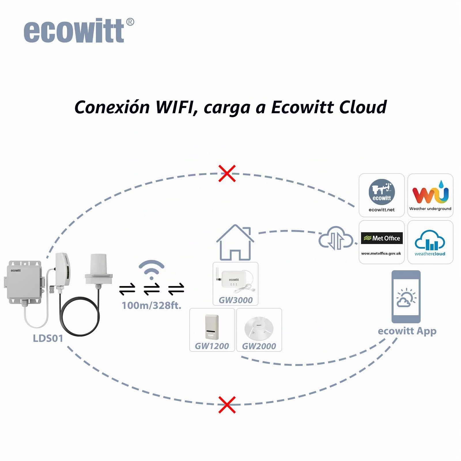 ECOWITT Medidor de Distancia Láser LDS01, 4-3.5M Dispositivo de Medición Láser con Cable de 1.5M, Herramienta de Medición Láser para Exterior para Nivel de Agua/Nieve/Profundidad de Aceite con LCD
