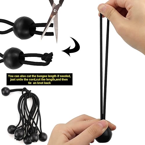 Miniatura 4 de NODG 24 piezas de bolas elásticas negras de 4, 6, 9 pulgadas, cuerdas elásticas de lona de alta resistencia, cuerda elástica de 0.157 in de grosor,