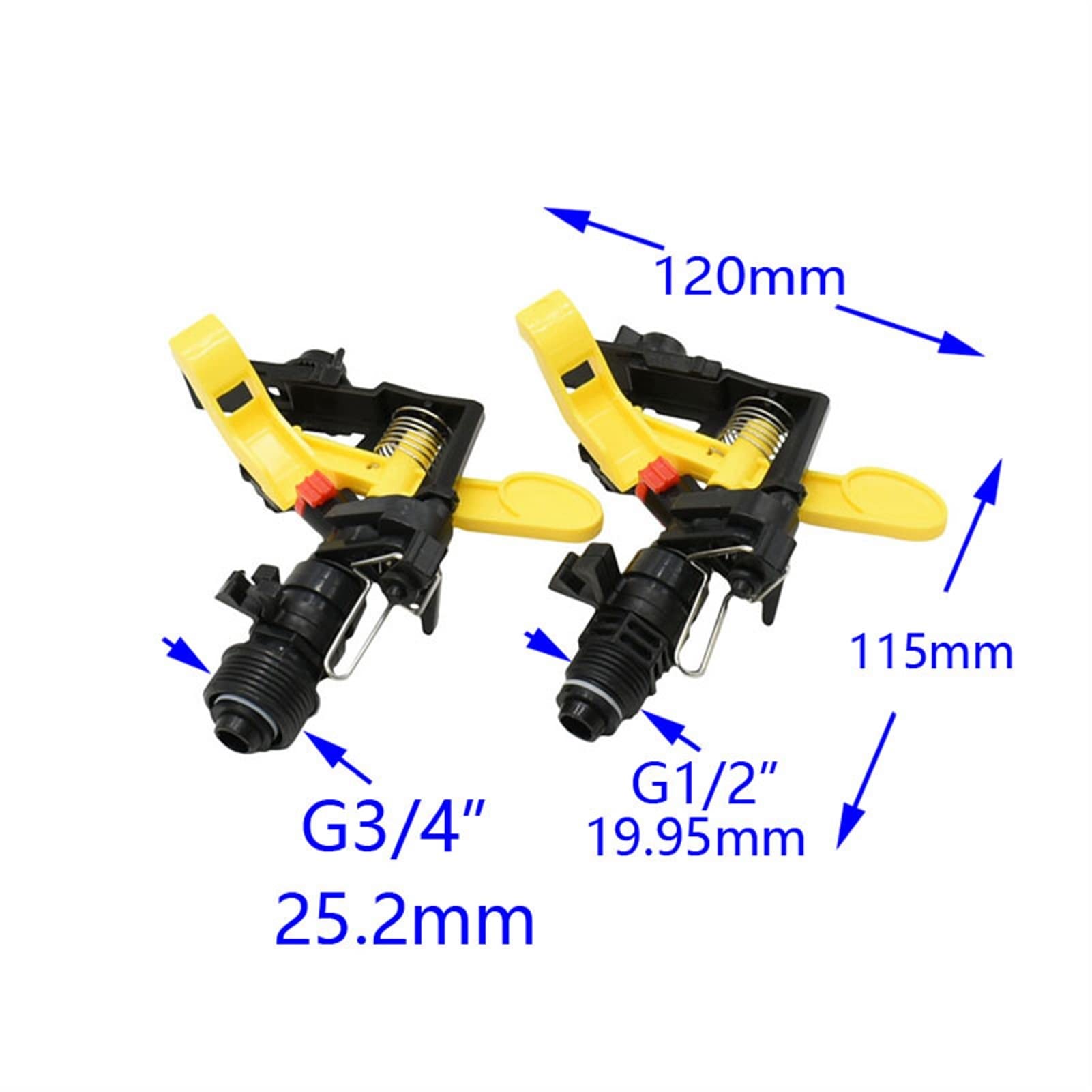 1 szt. 1/2" 3/4" Zraszacze ogrodowe z regulowaną dyszą kołyskową Obrotowy zraszacz do trawnika 360 stopni Dysza strumieniowa Zraszacze do nawadniania ogrodu rolniczego (Color : 3I4)