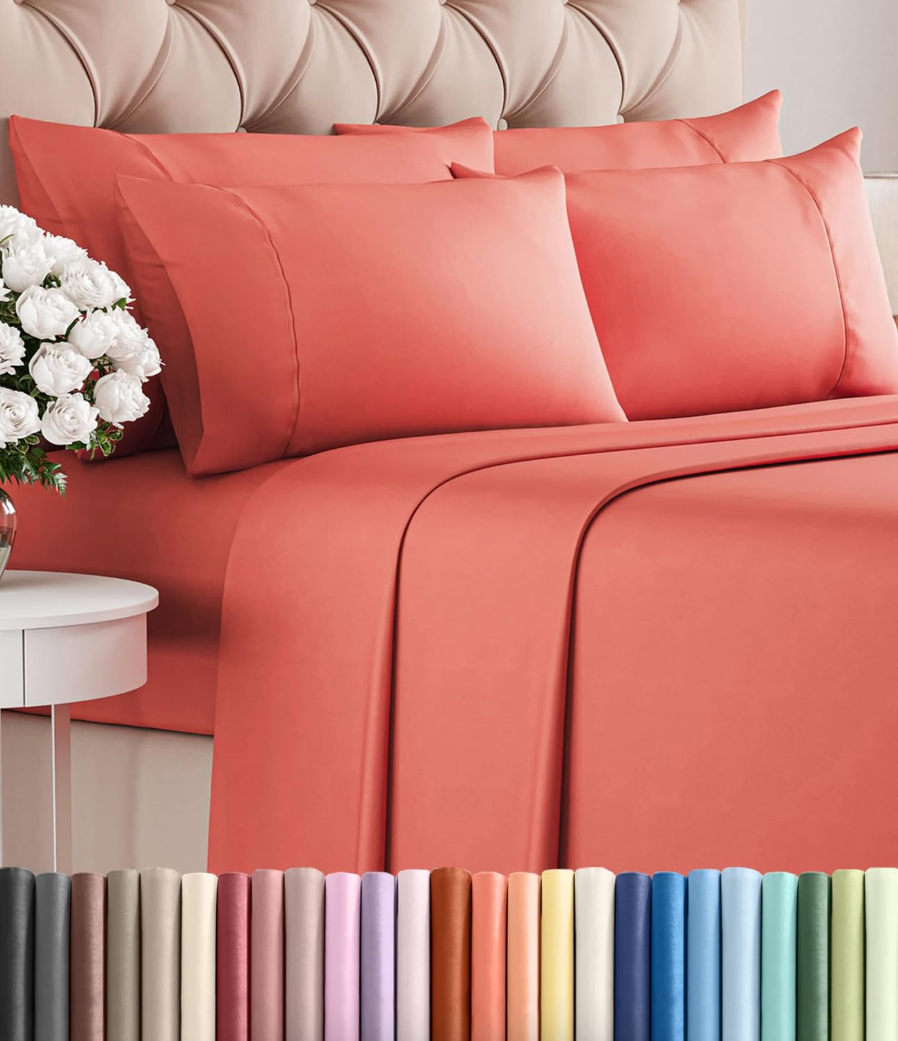 King 6 Piece Sheet Set - Cooling & Breathable Bed Sheets - Hotel Luxury Bed Sheets for Women, Men, Kids & Teens - Comfy Bedding with Deep Pockets & Easy Fit - Soft and Wrinkle Free - King Coral Sheets