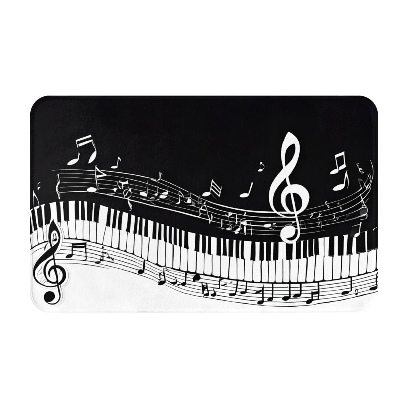 Black White Music Note Print Living Room Bathroom Kitchen Anti Slip and Absorbent Carpet, Indoor Entrance Door Muddy Floor Mat, Ultra Soft Washable Carpet 21x31.5 Inches